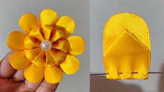 Super Easy Ribbon Flower Making | DIY Ribbon Flower |  Ribbon Art  | Easy Making with Needle