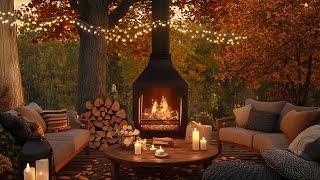 Autumn Evening Cozy Porch Ambience  Jazz & Crackling Fire for Peaceful Sleep