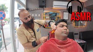  Turkish Barber  goes EXTRA mile with Shave,  FIRE and Waxing to hair wash and styling [ASMR]