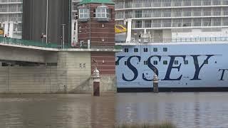 4K - Odyssey of the Seas | Passes the J B  Bridge during the river Ems conveyance