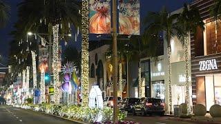 [New] Christmas,Lights & Decoration 2024 At Beverly Hills Rodeo Drive- Low Light,Wide Angle & 4k!