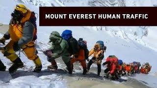 Human traffic jams on Mount Everest