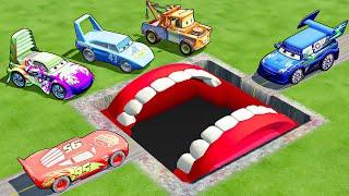 Giant MOUTH & RAINBOW & LAVA Pits VS Lightning McQueen - BeamNG.drive | Compilation