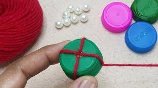 Amazing 3 Beautiful Woolen Yarn Flower making ideas with Bottle Cap | Easy Sewing Hack