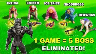 Eliminating All 5 BOSSES in ONE GAME Fortnite (Ice Spice, Eminem, Snoop Dogg, Meowdas,Dynamo TNTINA)