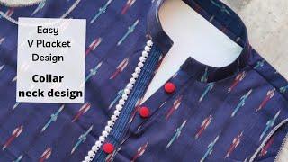 V placket Collar Neck Kurti Design/ Neck design cutting and Stitching