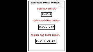 Understand the formula for electrical power | formula for DC , single phase and three phase #shorts