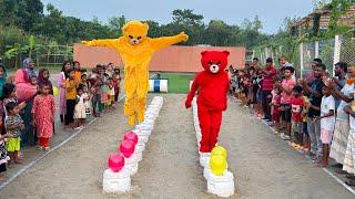 who do you think will win this race ? thrilling balloon pop showdown in costumes !