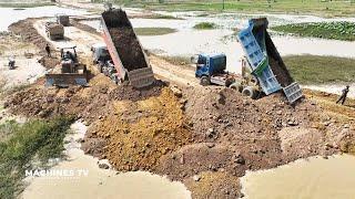 Incredible New Road Building Technology Strong Bulldozer Pushing Clearing Dirt Stone Dump Truck