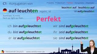 Konjugation Verb „aufleuchten“ (regelm., ist) - alle Zeitformen, Lernvideo, Tutorial