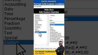 #excel 80 - How to hide or replace Zero with any character without loosing the value #shorts