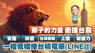 「獅子的力量」衝撞台股 安國、神盾、台灣精銳、上詮、新盛力 一檔低檔接台積電單(LINE@)｜新台股龍捲風 徐照興 分析師｜20250613