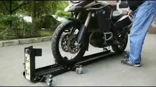 Garage motorcycle dolly mover with wheel chock