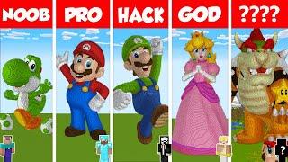 Minecraft SUPER MARIO STATUE HOUSE BUILD CHALLENGE - NOOB vs PRO vs HACKER vs GOD