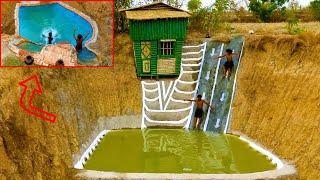 Best Top 2! How To Build 2-Story Bamboo House With Pool And Ground Slide In Wells