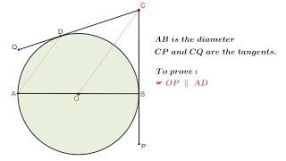 To prove : AD // OC. | Circle |Geometry || Congruent Tangents || Diameter.|| Corresponding angles.