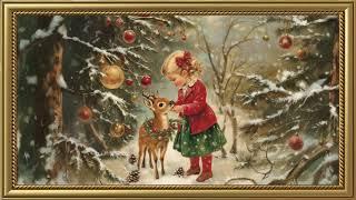 Vintage Christmas Greeting Card | Gold Frame TV Art | Art Screensaver for TV 2 Hrs