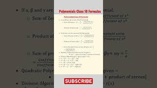 Polynomials | Class 10 | Formulas #shorts #class10maths #polynomials