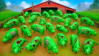 Zombie Pigs Rampage: Heroic Gorilla's Epic Rescue of Farm Animals! Cow Goat Rabbit Horse