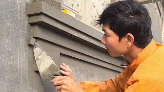 Red Shirt Bilder's Best Construction Skills -  Rendeing Sand and Cement Create Detail for House