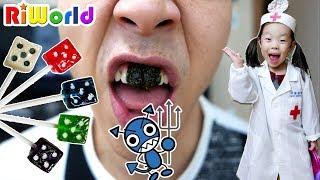 아빠! 사탕 너무 많이 먹지 마세요. 리원이의 재밌는 치과 의사놀이 병원놀이 장난감 놀이 Funny hospital play  RIWORLD 리원세상