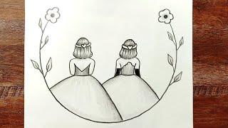 How to draw two best friends girls easy drawings step by step art video for beginners ️