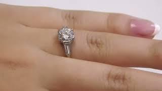 Round Cut & Baguette Three Stone Engagement Ring MD100