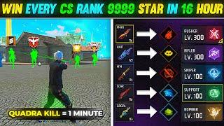 WIN EVERY CS RANK 999 STAR IN 16 HOURS BY GLITCH  || QUADRA KILL 1 MINUTE || FREE FIRE 