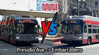 ⁴ᴷ BATTLE EP12 | SF MUNI Routes 1 vs 2: Presidio Ave to Embarcadero, which one's faster?