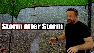 Chaos - Storm Camping Under a Tarp Fortress with a Massive Tent in HEAVY RAIN