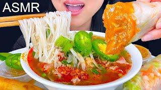 ASMR TAKE OUT BEEF PHO, SPRING ROLLS & EGG ROLLS | MUKBANG | ASMR Phan