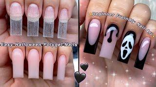 EASY HALLOWEEN POLYGEL NAILS BEGINNER FRIENDLY NAIL ART & SCREAM NAIL DESIGN | Nail Tutorial