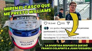 Juan Fossaroli Muestra el Casco De Franco Colapinto, y este le responde Épicamente jajaj. F1 radio