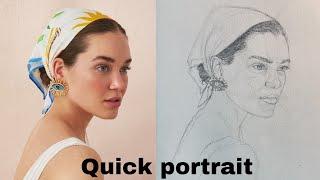 How to draw a portrait using Loomis method |QUIK PORTRAIT 3/4