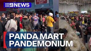 Panda-monium: Large crowds overwhelm Australia's first Panda Mart store opening | 9 News Australia