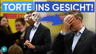 Torten-Attacke auf Lindner: Er wird während Wahlkampfauftritt mit Schaum beworfen