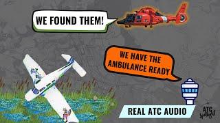 Piper Crash and Stranded in Marshland: ATC Audio with REAL Coast Guard Rescue Video Footage