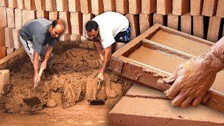 The brickmakers. Kneading and stepping on the clay to bake 800 bricks in an artisanal way