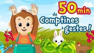 50min of French Nursery Rhymes with gesture for kids and babies (A green mouse, My donkey...)