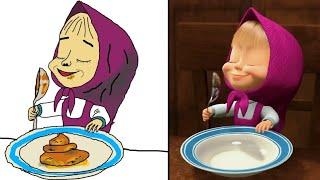 Masha and The Bear - Recipe For Disaster  Masha plus porridge || funny cartoon drawing meme 