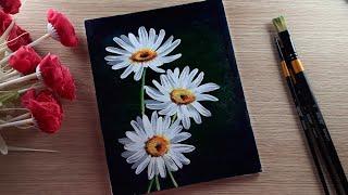 Acrylic Painting On Canvas Very Easy For Bigenners, White Daisy Flowers Painting, Flowers Painting