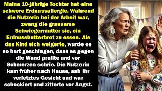 Die grausame Schwiegermutter zwang das allergische Kind, Erdnussbutter zu essen und schlug es.