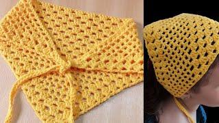 مشروع مربح من ربع شلة خيط / كروشيه بندانة سهلة وسريعة crochet bandana