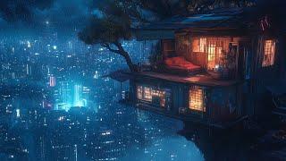  Calm Your Mind Midnight Snowfall: Dark Ambient Music | Cyberpunk Balcony Escape | 12 Hours