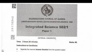 Integrated Science paper 1 2020 for Internals || ecz past papers grade 9