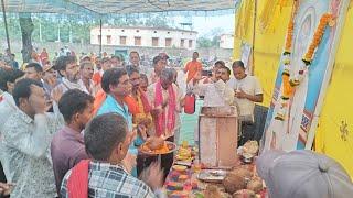 Village Paroda. Grand Harinam Sankirtan Yatra. Crowd of devotees gathered in