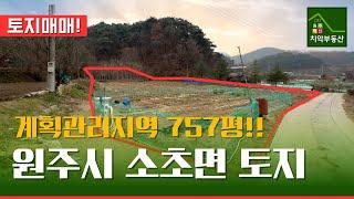 평당 66만원의 계획관리지역 토지 매매!! 원주 소초면에 위치한 토지매매 #원주토지매매 #토지매매