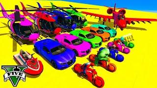 GTA 5 Incredible Race on Monster Truck!! Car Racing Challenge On Super Cars Planes with Spiderman