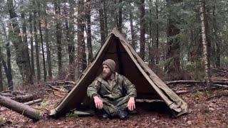 Solo Overnight Camping in Rain with Lavuu Canvas Tent #bushcraft #camping #rain