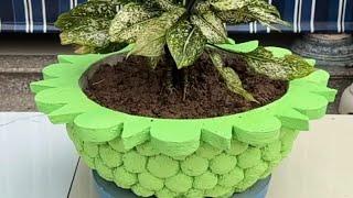 Creative Design Plant Pots From Styrofoam And Cement#plantpots making #craft #flowerpots #plantpots